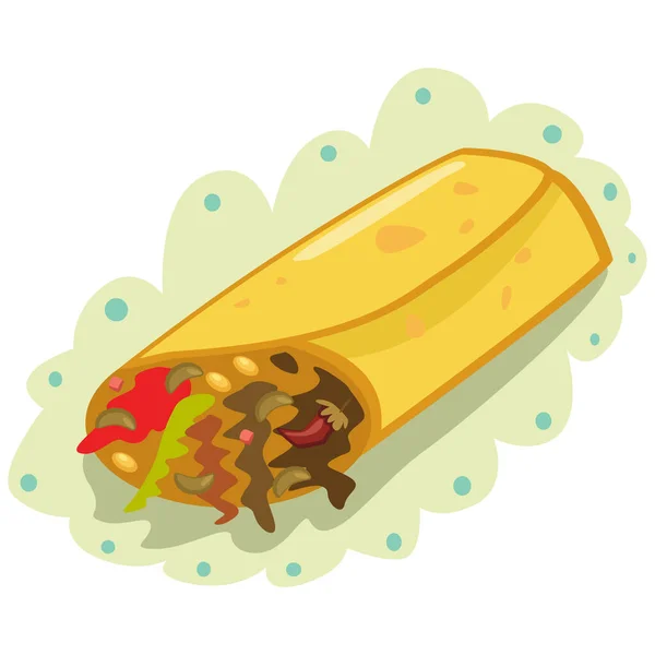 Ícone Burrito Comida Tradicional Mexicana Tortilla Enrolado Torno Carne Legumes — Vetor de Stock