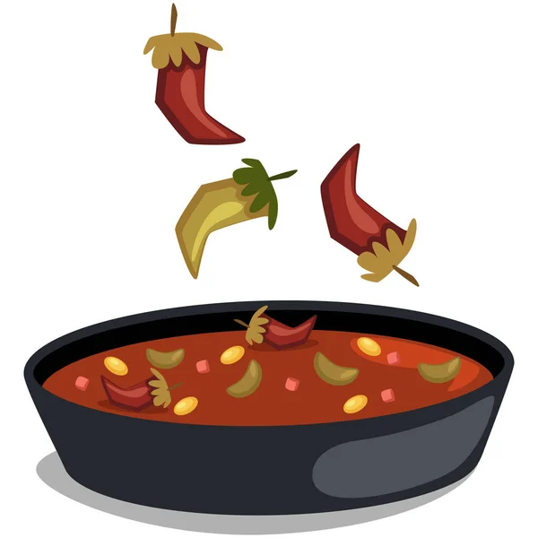 Chili Con Carne Makanan Tradisional Meksiko Sup Dengan Cabai Dan - Stok Vektor