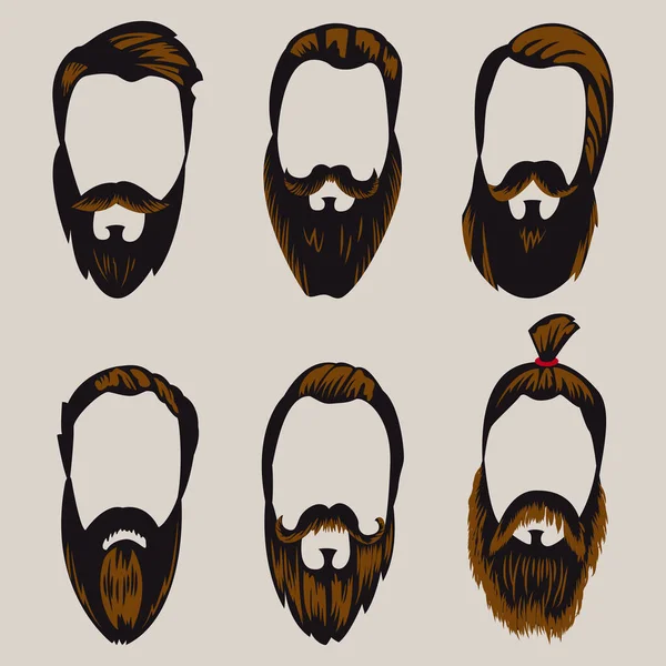 Iconos Estilo Hombre Pelo Barbas Bigotes Cortes Pelo Hipster Ilustración — Vector de stock