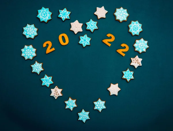 Festive Christmas Cookies Heart Stars Wish Goodness Peace New Year — Stock Photo, Image