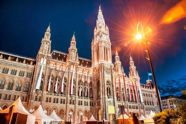 Affascinante Vista Serale Del Municipio Vienna Austria — Foto Stock