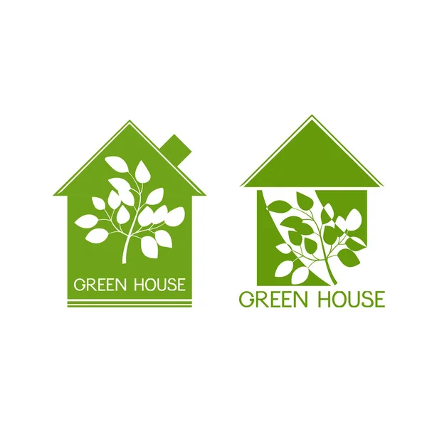 Groen huis. Logo, embleem, sticker. Klaar. Een ontwerp-element. — Stockfoto