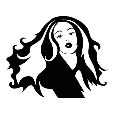 A young woman with long hair. Black silhouette.