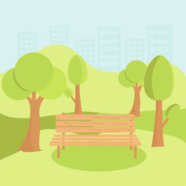 City recreation Park. Trees, sky grass bench Pattern