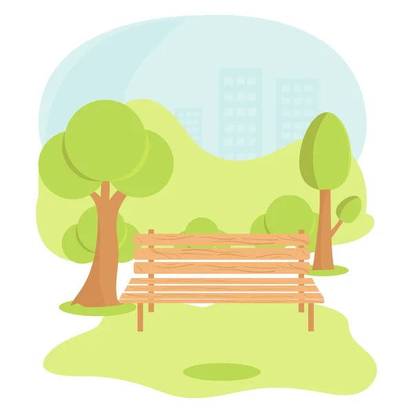 City Recreation Park Trees Sky Grass Bench — Stock vektor