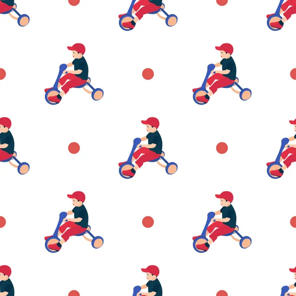 Boy Tricycle Color Seamless Pattern Wallpaper Vector Drawing — Vettoriale Stock