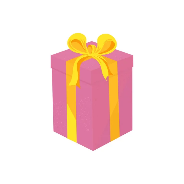 Pinkfarbene Schachtel, gelbe Schleife. Ein Geschenk für den Urlaub. — Stockvektor