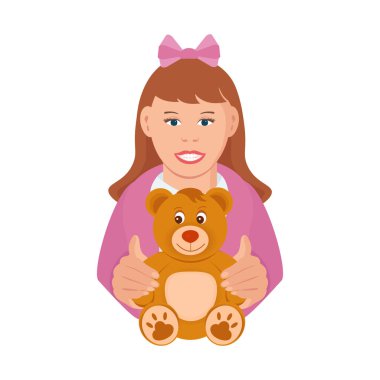 Bir kız oyuncak ayı tutuyor. Bir çocuk ayıyla oynuyor.