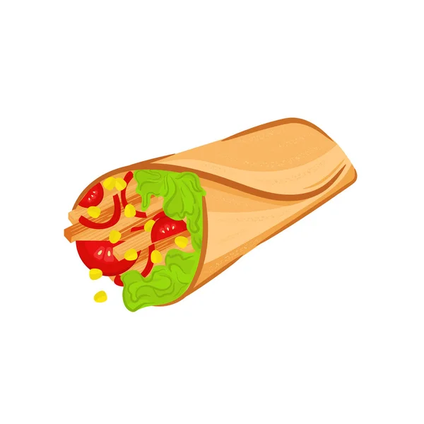 Burrito. Un plat mexicain. Dessin vectoriel couleur. — Image vectorielle