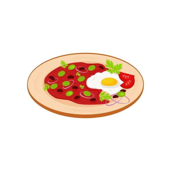Des œufs mexicains frits. Œuf frit. Tomate, olives, haricots. — Image vectorielle