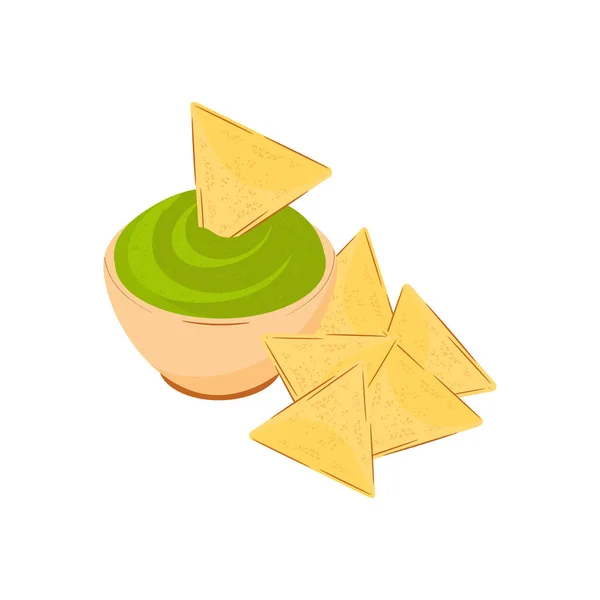 Tortilla. Salsa de guacamole. Cocina Mexicana. Vector de color — Vector de stock