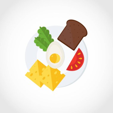 Tabakta kahvaltı var. Haşlanmış yumurta, domates, peynir, otlar, ekmek.. 