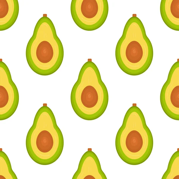 Avocado. Die Hälfte. Tropische Früchte. Nahtloses Farbmuster. — Stockvektor