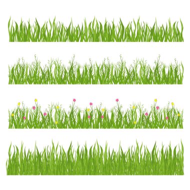 Taze çimenler, çiçekler. Çayır. Tasarım için bir şablon seti.