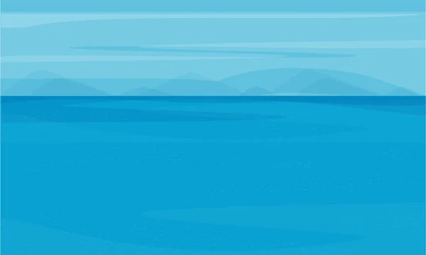 Paisagem Marinha Água Montanhas Horizonte Vetor Desenho Azul Fundo — Vetor de Stock