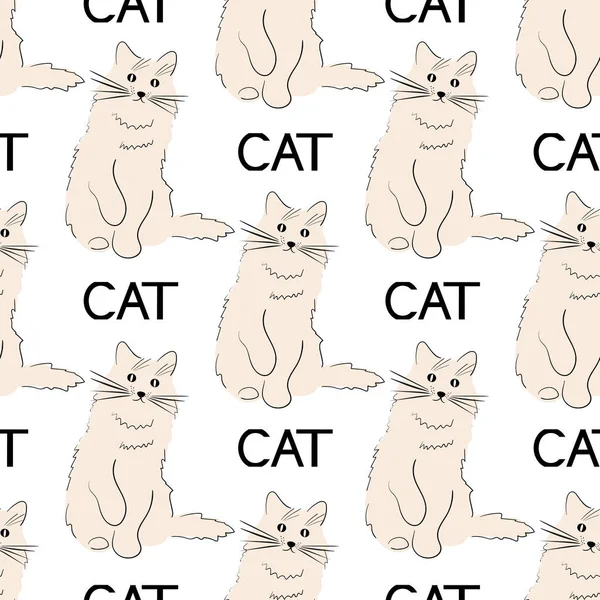 Schöne Nahtlose Hintergrund Mit Einer Katze Struktur Muster Gekritzel Skizze — Stockvektor