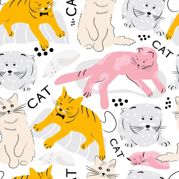 Schöne Nahtlose Hintergrund Mit Katzen Tapete Gekritzel Skizze Verpackungsschablone Postkarten — Stockvektor