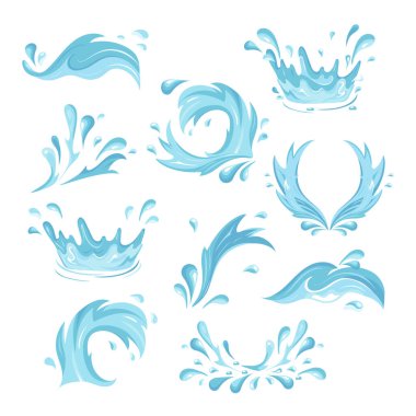 Su damlaları ve mavi dalgalar. Vektör seti 