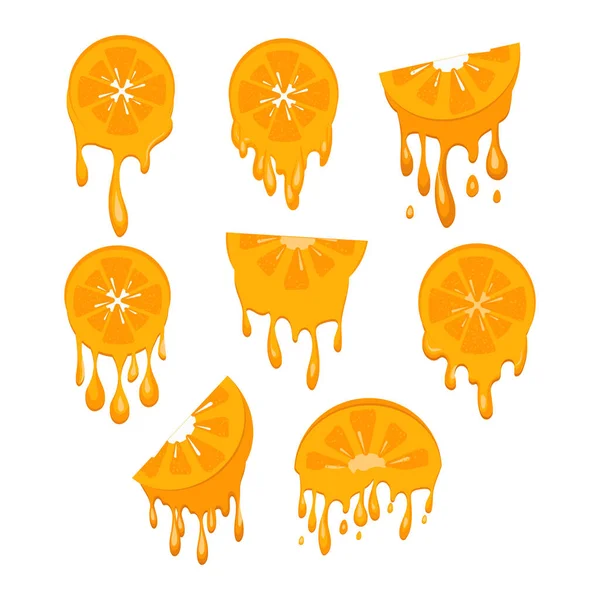 Slice Orange Drops Splashes Juice — Stockvektor