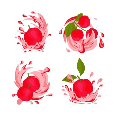 Acerola üzümü. Sıçramalar, bir damla meyve suyu. Ayarla