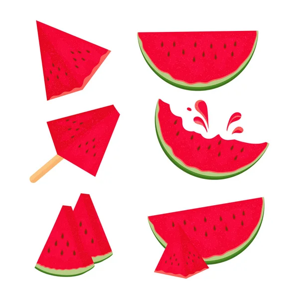 Slice Watermelon Color Vector Set White Background — Stock Vector