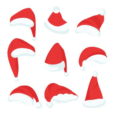 Kırmızı Noel Baba şapkası. Yeni yıl başlığı. Vektör seti