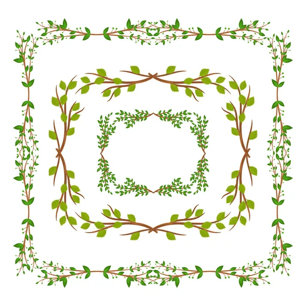 Set Frames Leaves Branches Border Design — Wektor stockowy