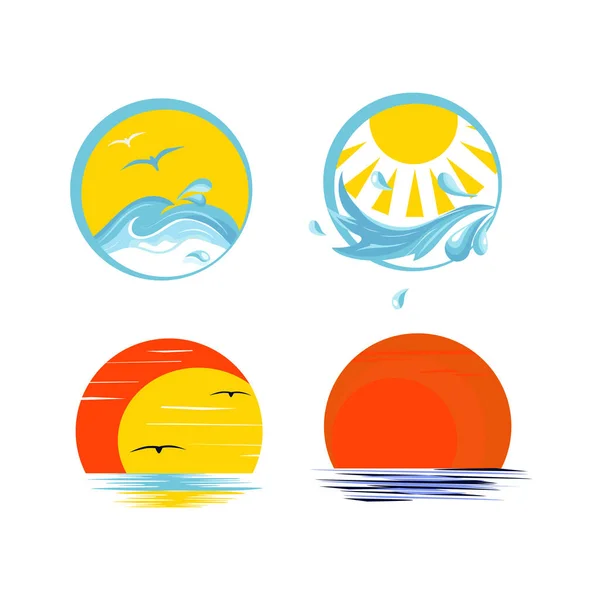 Sun Ocean Vector Logo Set —  Vetores de Stock