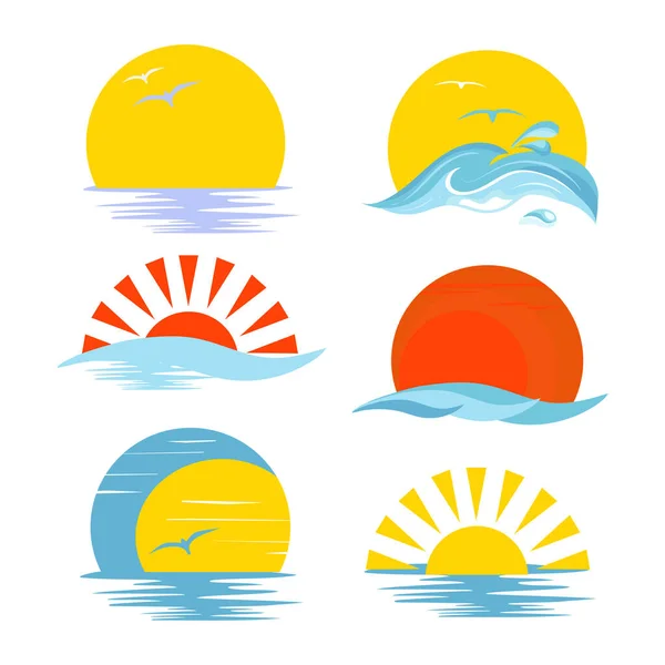 Sun Ocean Vector Set Logo Emblem — Archivo Imágenes Vectoriales