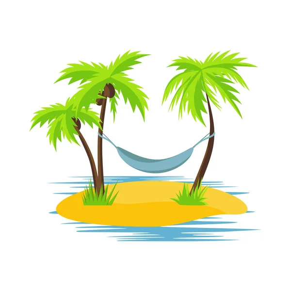 Hamac Palmiers Océan Seascape Dans Style Plat Illustration Vectorielle — Image vectorielle