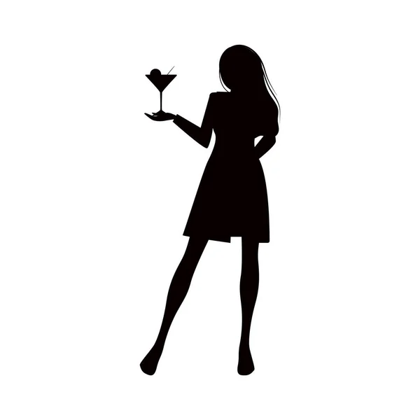 Silhouette Girl Martini Woman Holding Cocktail Vector Illustration White Background — 图库矢量图片