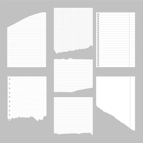Ένα Σετ Σκισμένων Σελίδων Χαρτιού Φύλλο Τρύπες Γραμμές Και Τετράγωνα — Διανυσματικό Αρχείο
