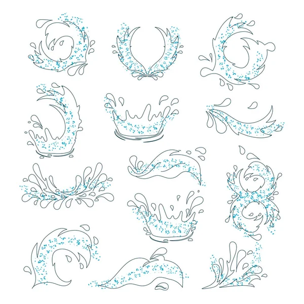 Splashes Water Waves Contour Colored Splashes Vector Set — Stock Vector
