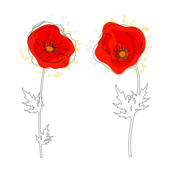 Beautiful Poppy Flower Vector Set — Διανυσματικό Αρχείο