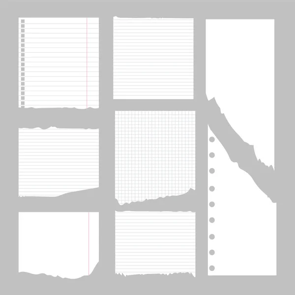 Set Torn Paper Pages Sheet Holes Lines Squares Template Element — Διανυσματικό Αρχείο