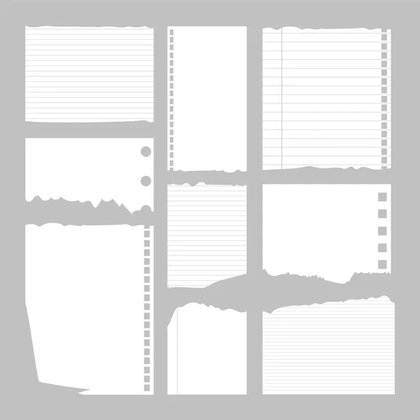 Set Paper Pages Sheet Holes Lines Blank Pages Template Element — Archivo Imágenes Vectoriales