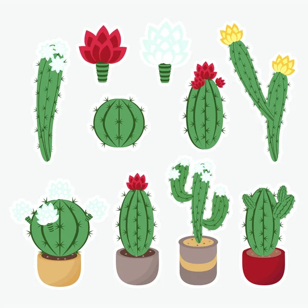 Cactus Set Colored Stickers Design Vector Illustration — ストックベクタ