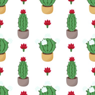 Kaktüsler ile Seamless modeli. Vektör çizim