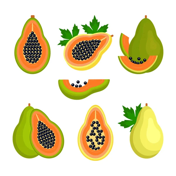 Papaya Tropical Fruit Color Illustration Set — Image vectorielle