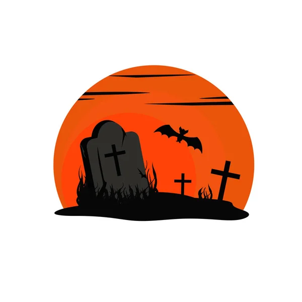 Template Sunset Cemetery Halloween Vector Illustration — Stock Vector