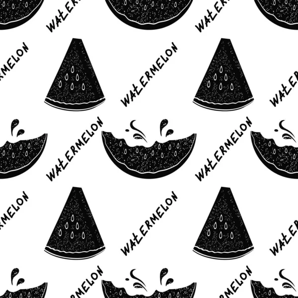Watermelon Black Silhouette White Background Seamless Pattern — Vector de stock