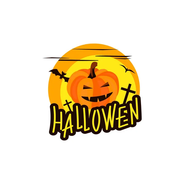 Template Pumpkin Moon Halloween Crosses Cemetery Bat — Vector de stock