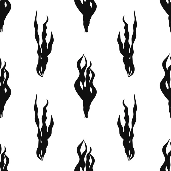 Spirulina Seaweed Black Silhouette Seamless Pattern — Vector de stock
