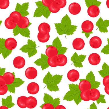 Red currant berries on a white background. Seamless pattern. Vector 