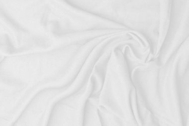 Üst görünüm beyaz keten soyut dalga lüksü. Beyaz kumaş soyut doku arkaplanıdır.