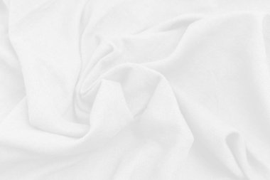 Beyaz kumaş desenli eğri dalgası deniz soyut arka planında. Beyaz doku kumaş arkaplanının üst görünümü.