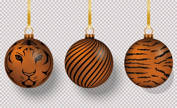 3D Χριστουγεννιάτικο Δέντρο Διακόσμηση με τίγρη εκτύπωσης — Διανυσματικό Αρχείο