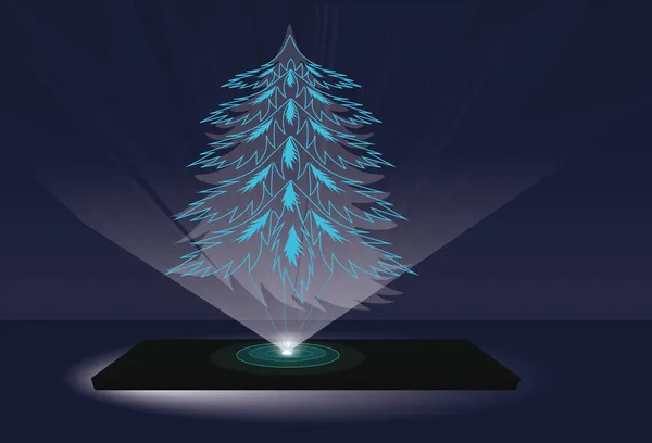 Karácsonyfa lézeres holografikus kivetítése. — Stock Vector
