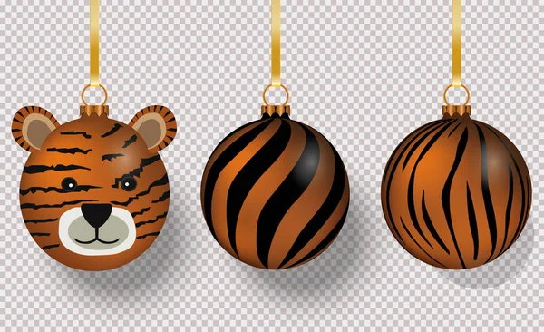 Χριστουγεννιάτικη Μπάλα Εκτύπωση Τίγρης Διάφανο Φόντο Νέο Έτος 2022 Vector — Διανυσματικό Αρχείο