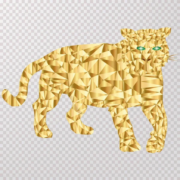 Χρυσός πολυγωνικός τίγρης αποτελούμενος από τρίγωνα — Διανυσματικό Αρχείο